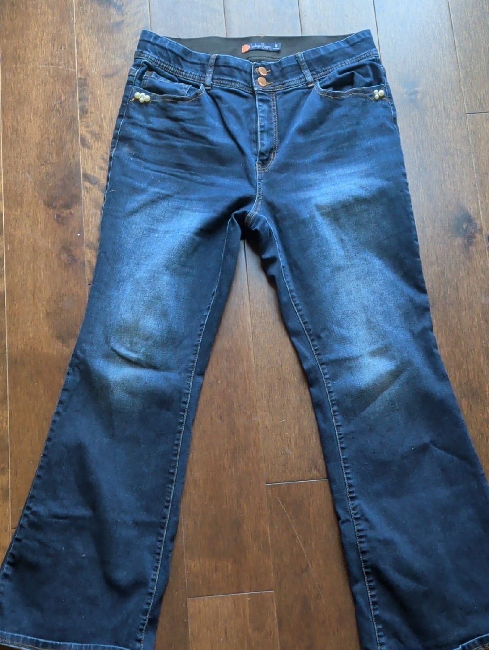 Dark Blue Stretch‎ Wide-Leg Jeans with Subtle Fading